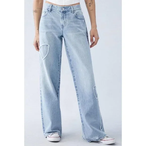 Women's High Rise Straight Leg Denim Jeans Recycled Fiber Embroidery - Picture 5 of 6